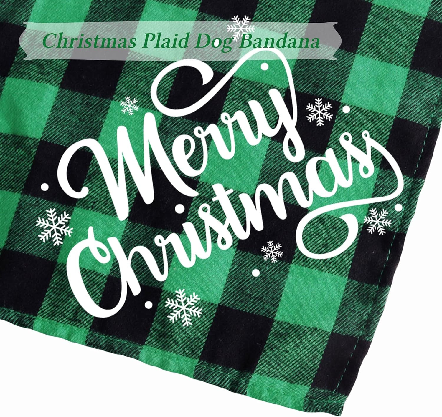 2 Pack Christmas Plaid Dog Bandanas, Merry Christmas Snowflake Holiday Plaid Dog Bandanas for Small Medium Dog Christmas Costume Decorations (Red & Green, White Merry Christmas)