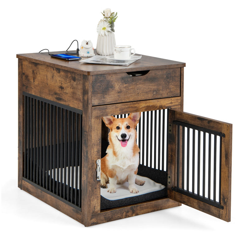 2-In-1 Dog House with Drawer and Wired Wireless Charging