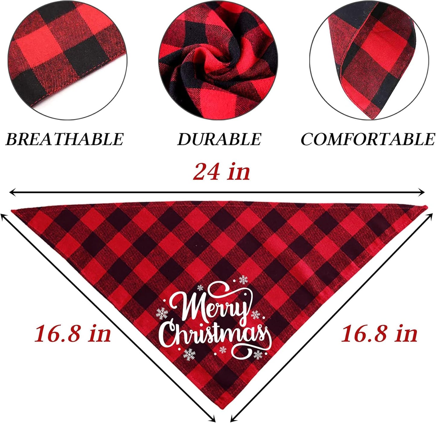 2 Pack Christmas Plaid Dog Bandanas, Merry Christmas Snowflake Holiday Plaid Dog Bandanas for Small Medium Dog Christmas Costume Decorations (Red & Green, White Merry Christmas)